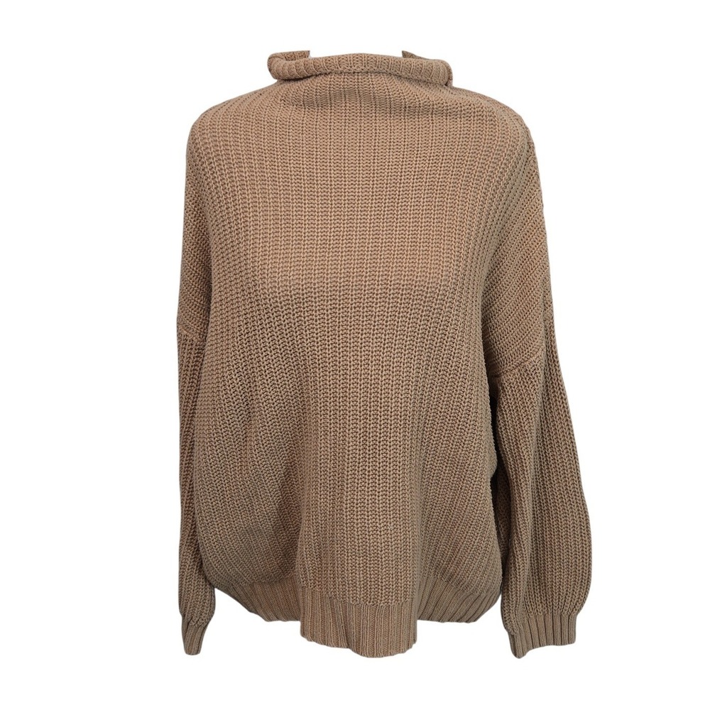 American Eagle Outfitters Womens Tan Ribbed Oversized Turtleneck Sweater Sz XS/S